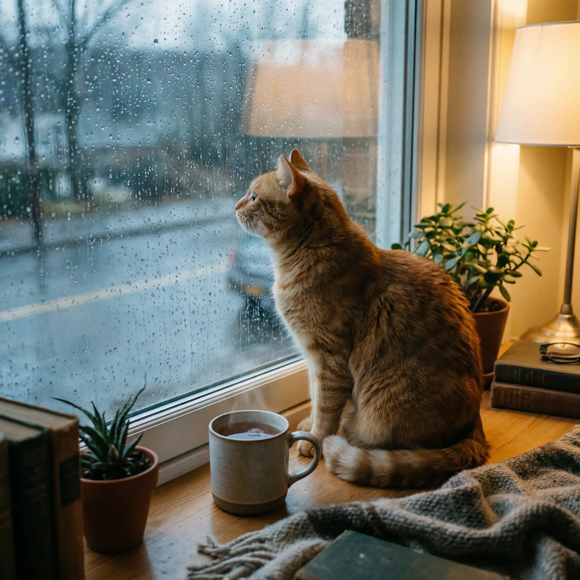 猫咪望着窗外的雨 - 半夜睡不着想看点刺激的